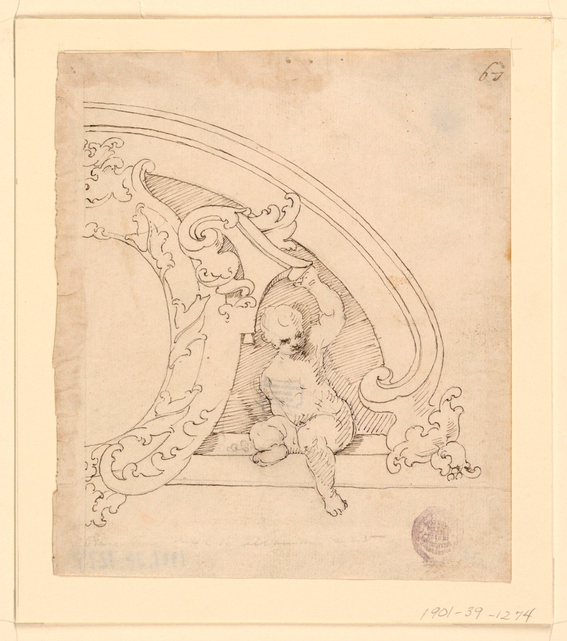 Projekt til et dekorativt pediment af Unknown artist