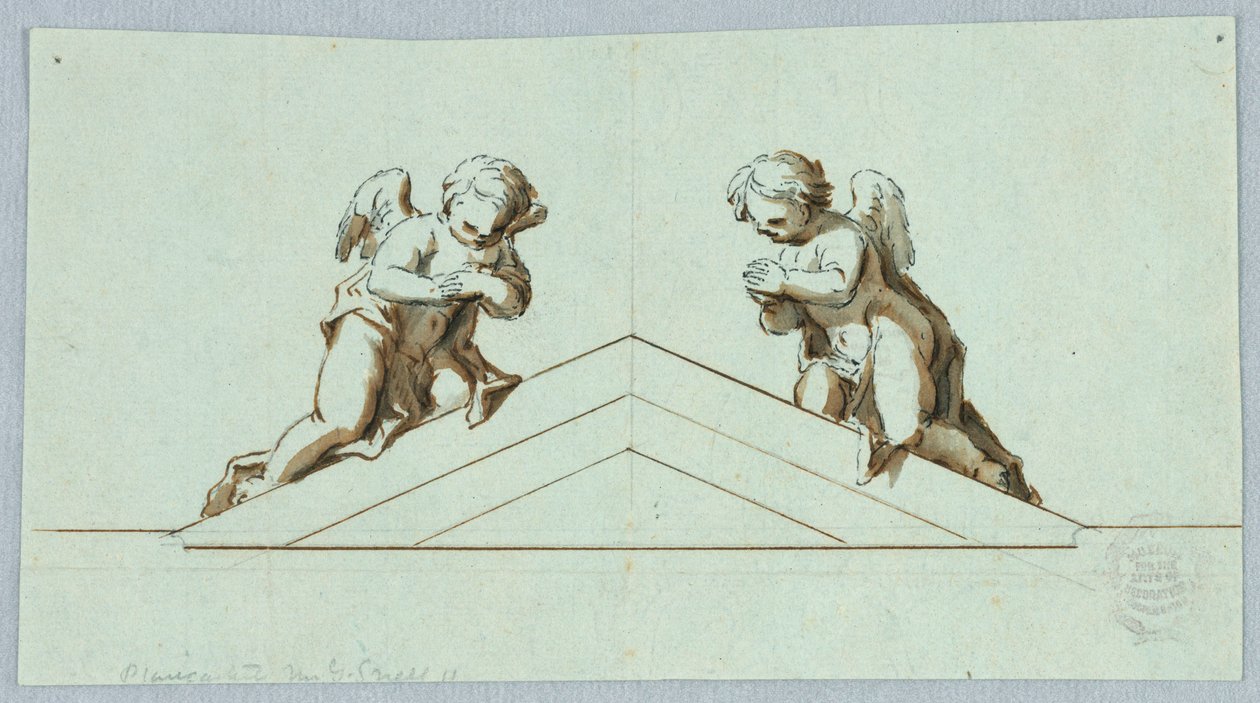 Projekt til et alter med engle og pediment af Unknown artist