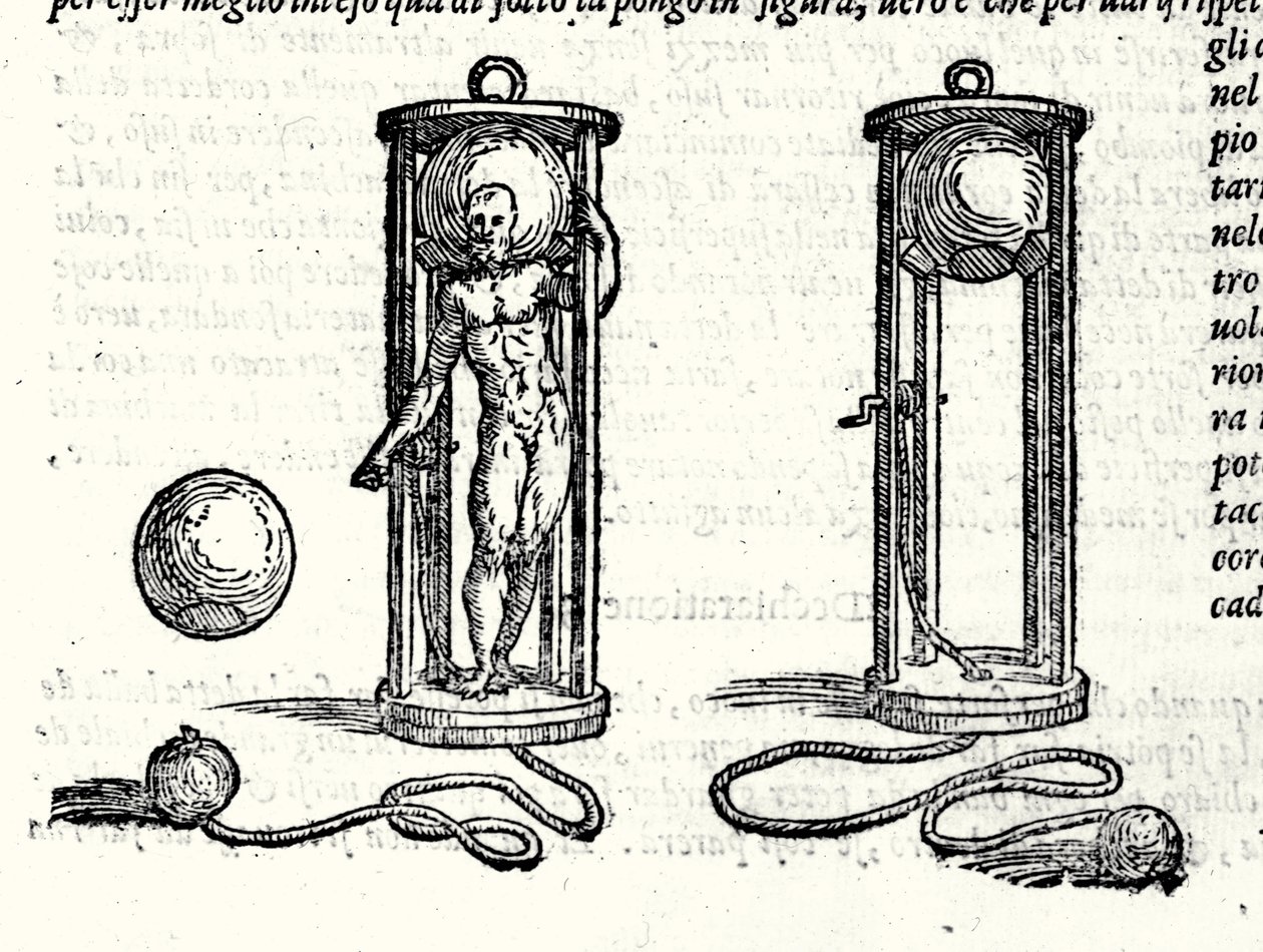 Projekt af den første scaphander af Nicoli Fontana kendt som Tartaglia (1499 - 1557) i 1551. Gravering 1500-tallet. af Unknown artist