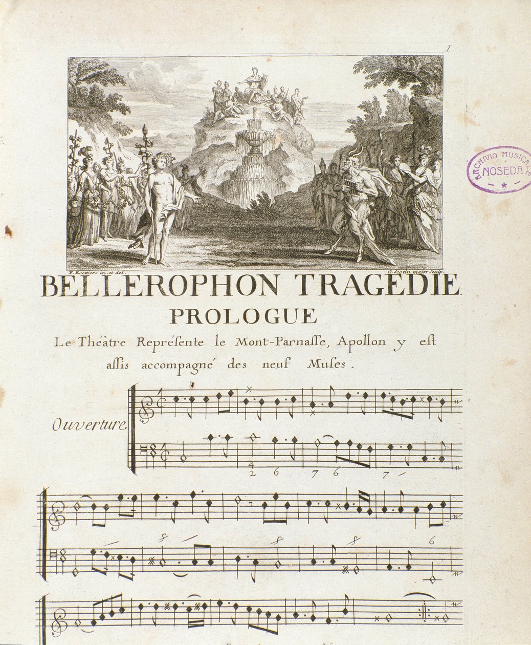 Prolog af "" Bellerophon "" Lyrique tragedie i fem akter med en prolog af Jean Baptiste Lully (Giovanni Battista Lulli) (Jean-Baptiste) (1632-1687). 1714. af Unknown artist