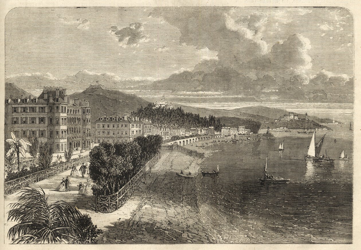 Promenade des Anglais i Nice i 1866 - Promenade des Anglais i 1866 - gravering af Unknown artist