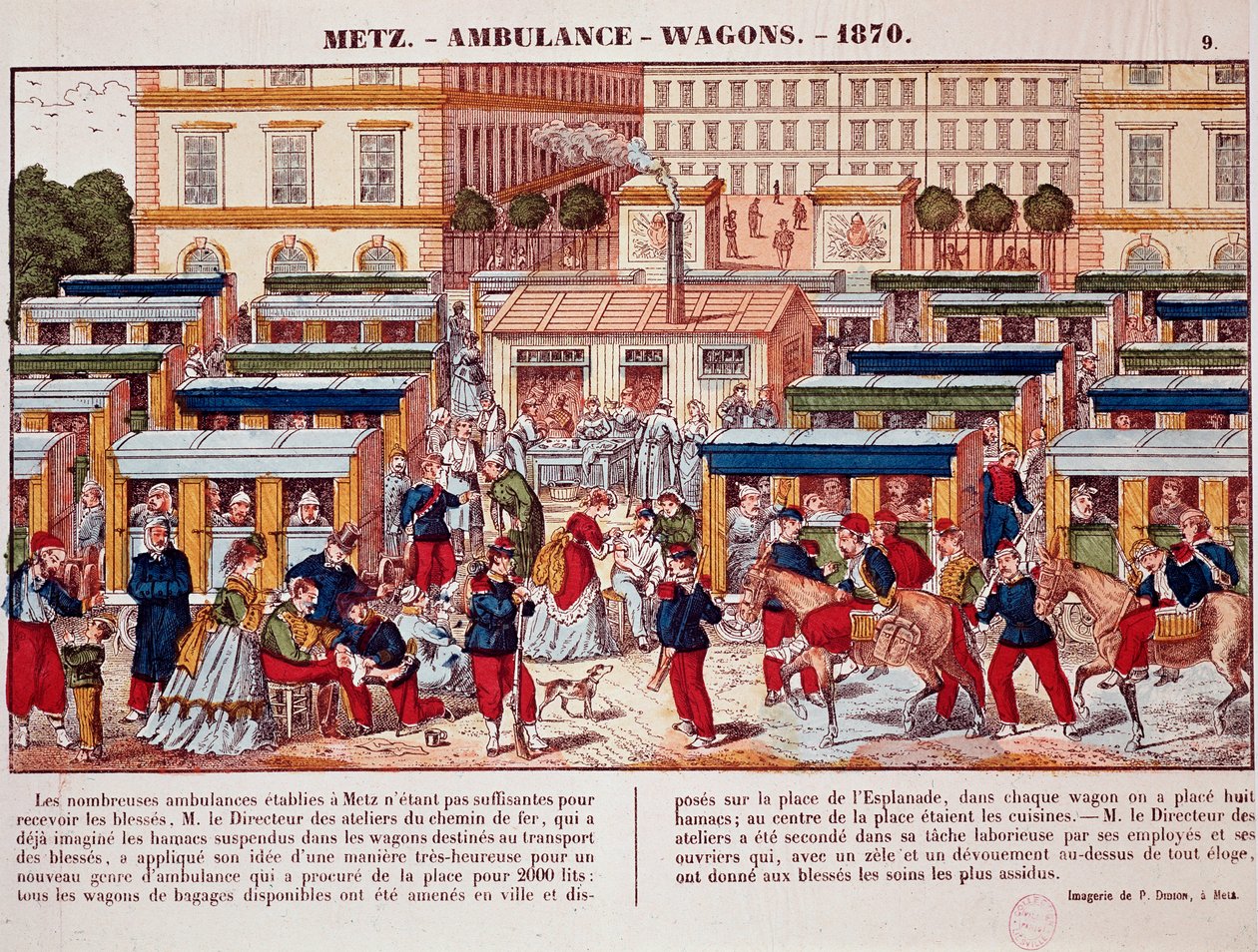 Preussisk krig: Jernbanevogne brugt som ambulancer, Metz, Frankrig af Unknown artist