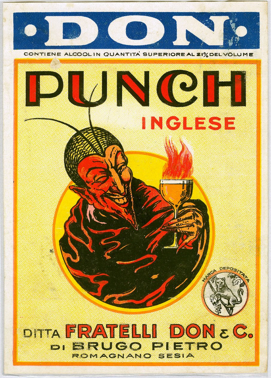 Punch engelsk alkoholreklame med en djævel (kromolitografi) af Unknown artist