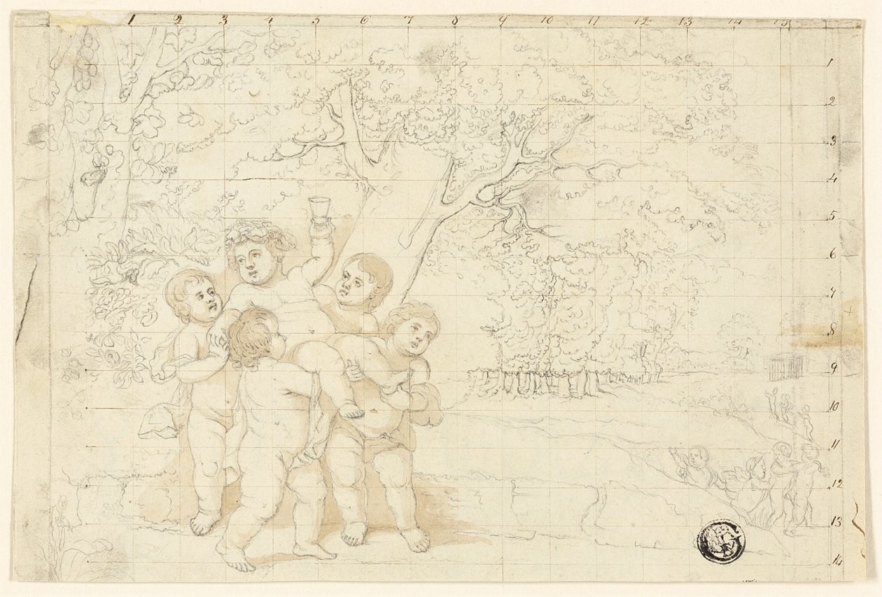 Putti bærer ung bacchus af Unknown artist