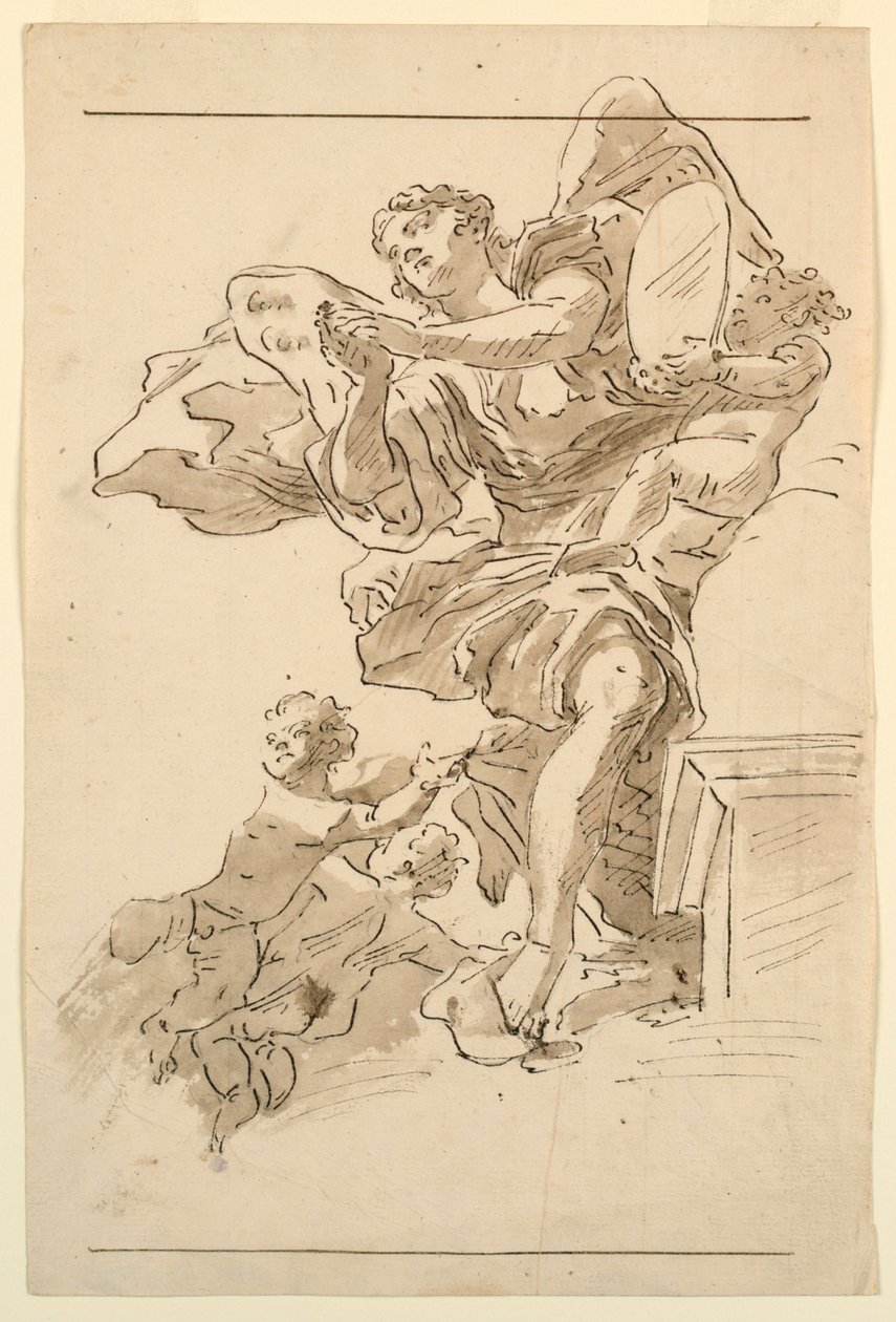 Putti og bevinget figur af Unknown artist