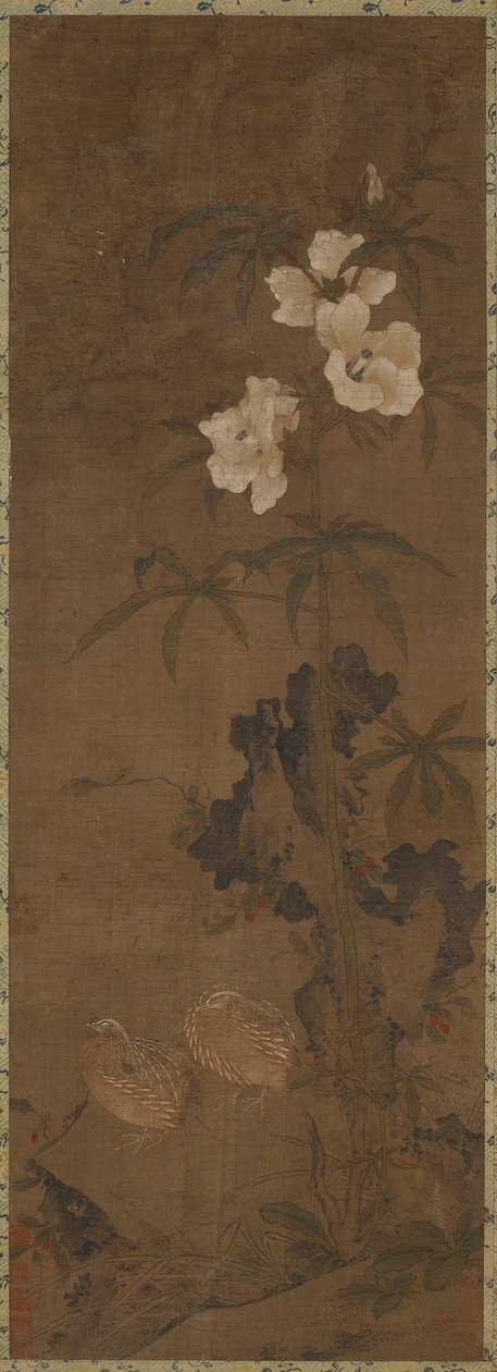 Vagtel og blomster af Unknown artist