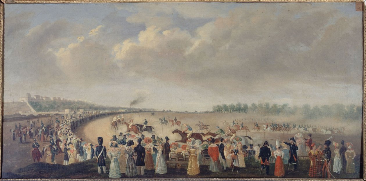Væddeløb på Champ-de-Mars, nuværende 8. arrondissement, ca. 1830, mellem 1801 og 1900 (olie på lærred) af Unknown artist