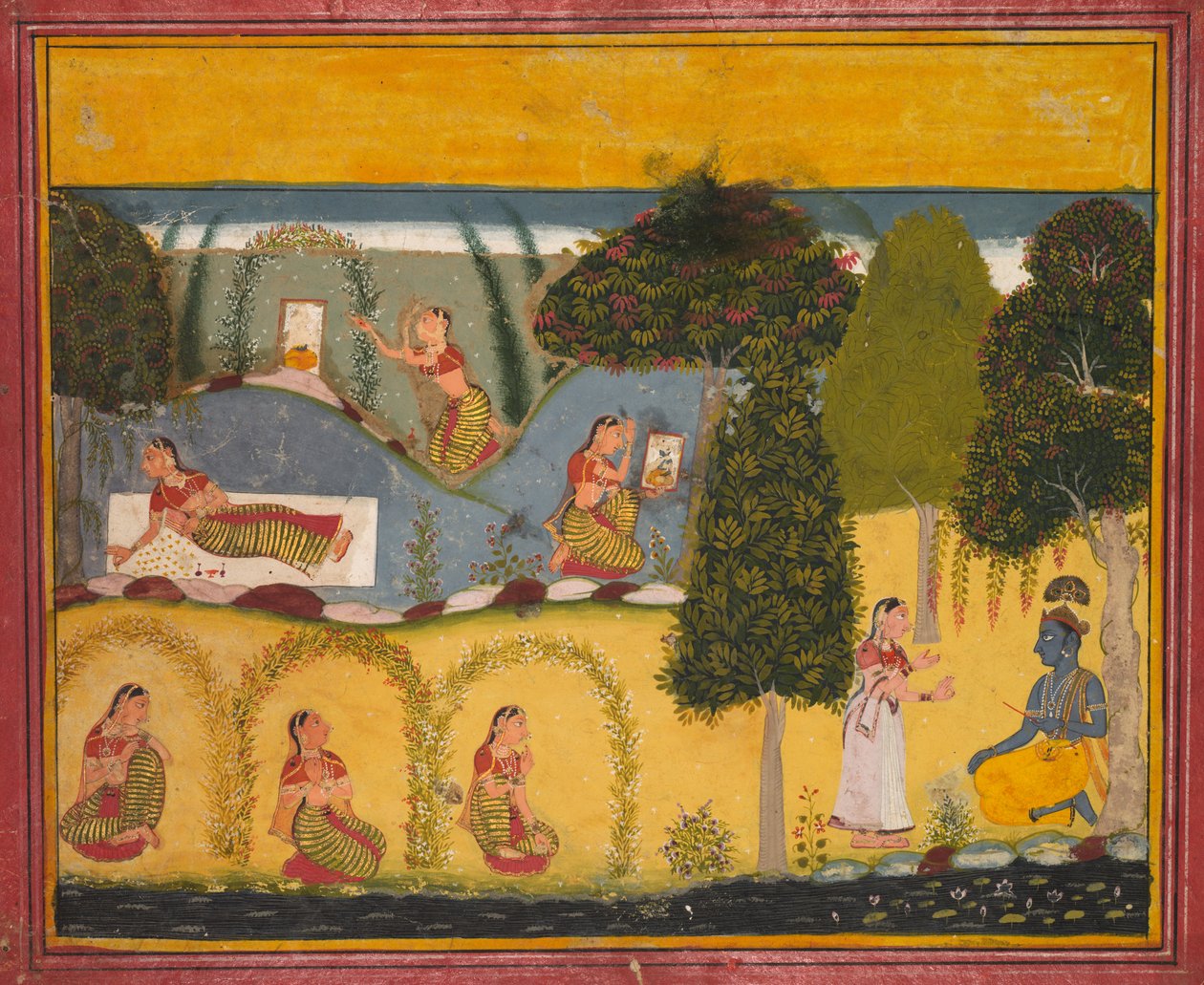 Radha afventer forsoning med Krishna, fra en Gita Govinda fra Jayadeva af Unknown artist