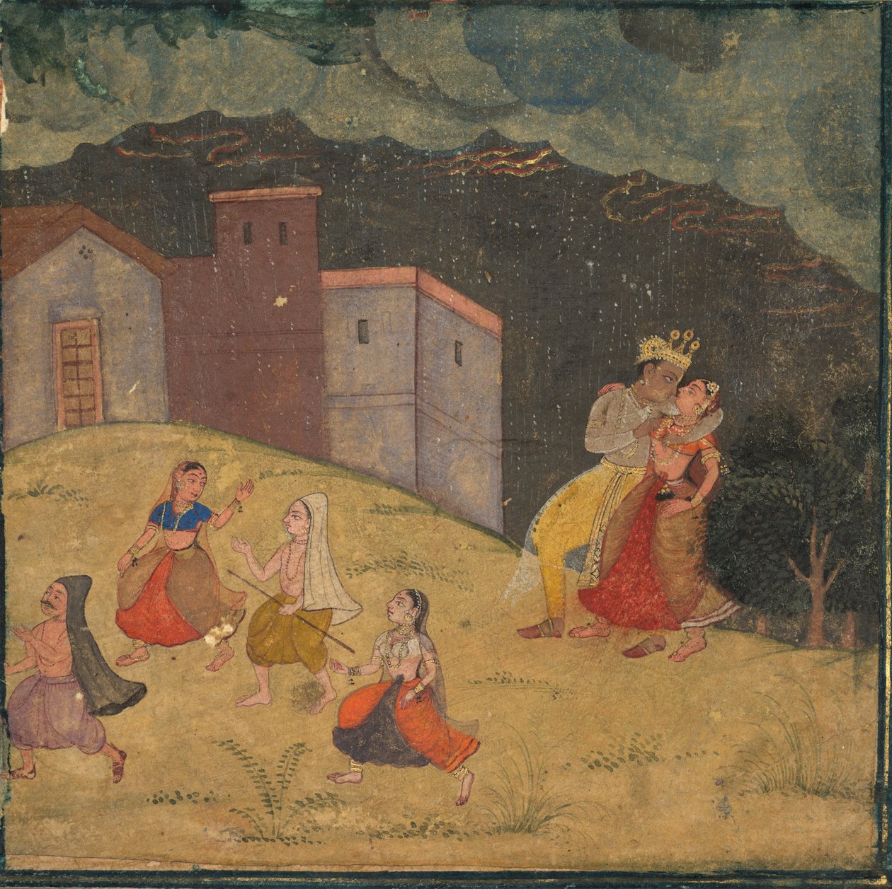 Radha og Krishna fanget i en storm af Unknown artist