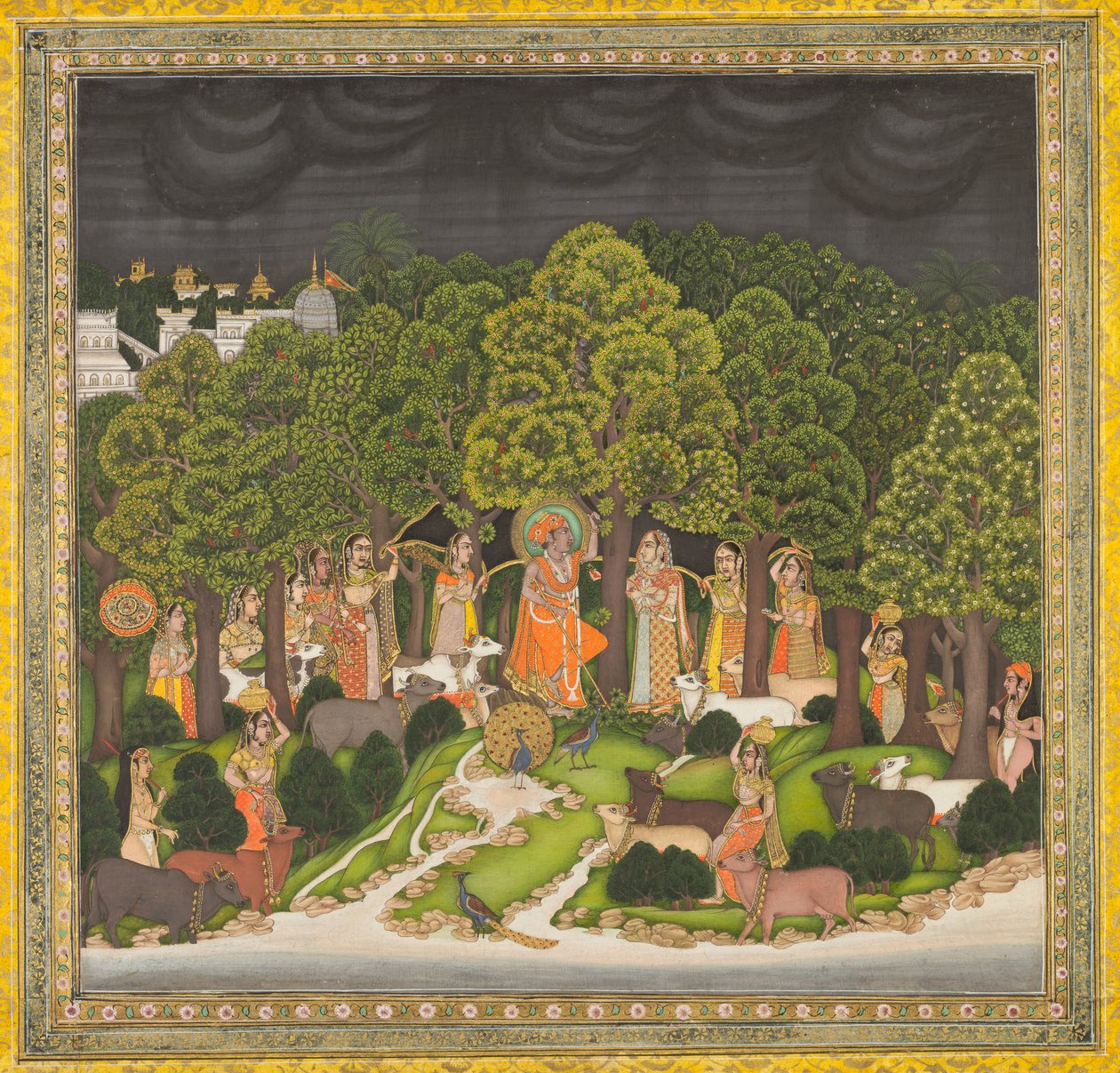 Radha og Krishna mødes i skoven under en storm af Unknown artist