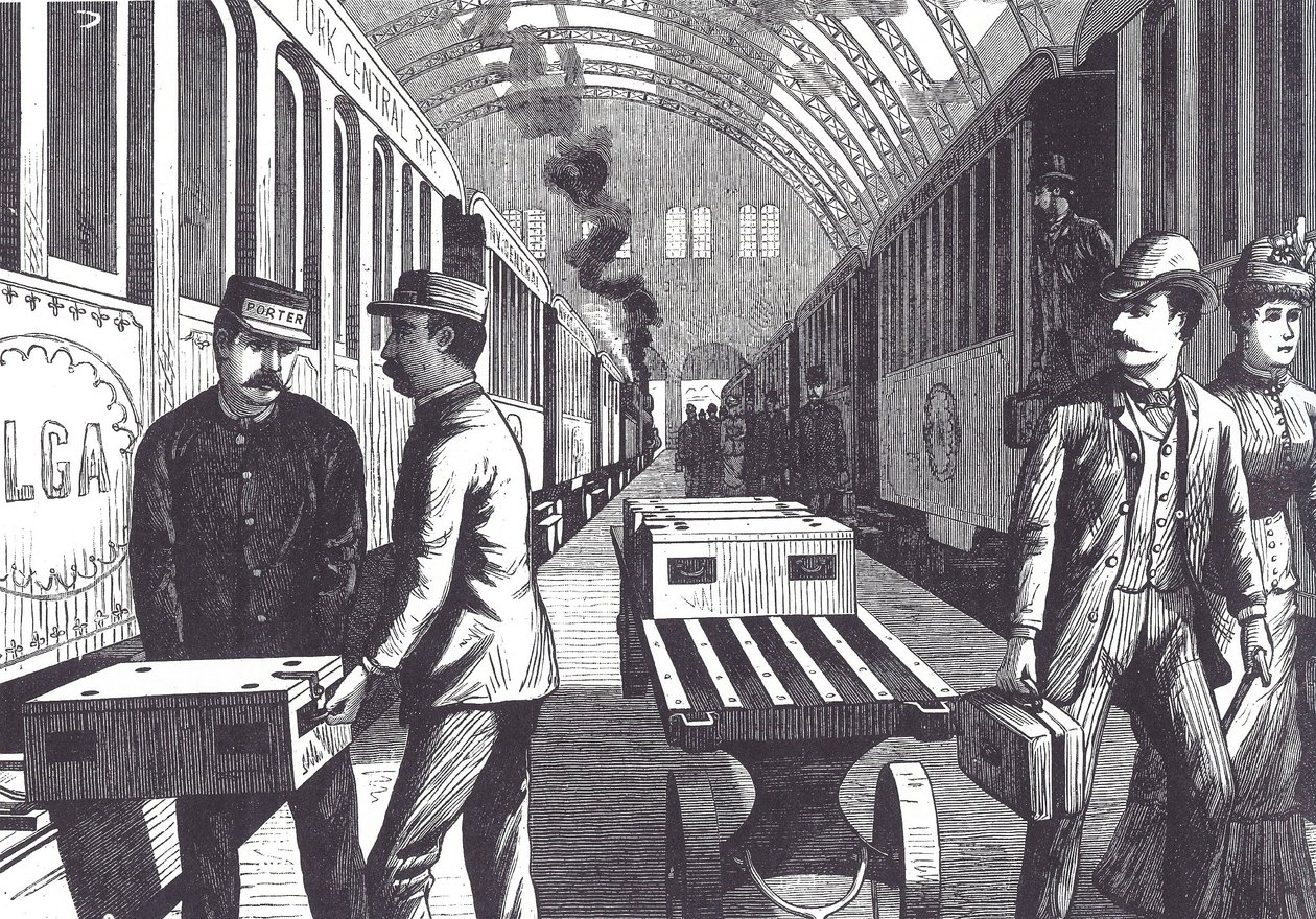 Jernbaneportører, slutningen af det 19. århundrede (trægravering) af Unknown artist