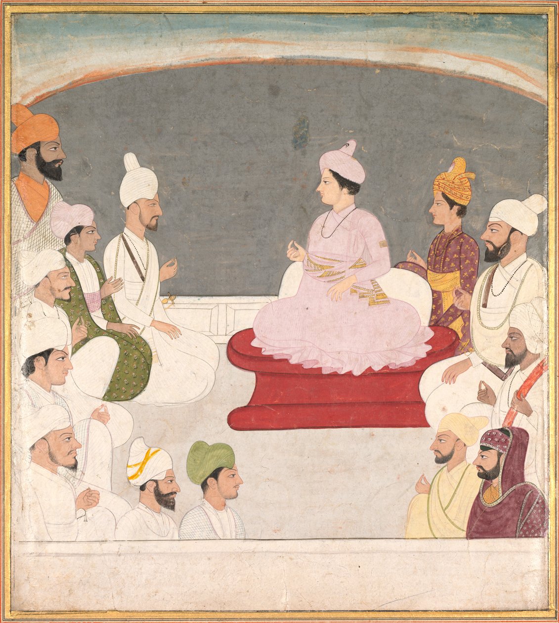 Raja Sansar Chand fra Kangra og Courtiers af Unknown artist