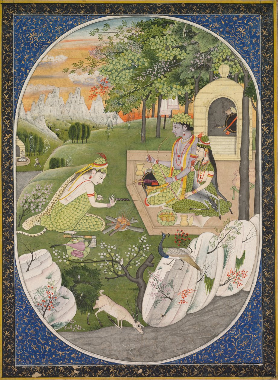 Rama, Sita og Lakshmana i skoven, side fra Ramayana (Fortællinger om Gud Rama) af Unknown artist