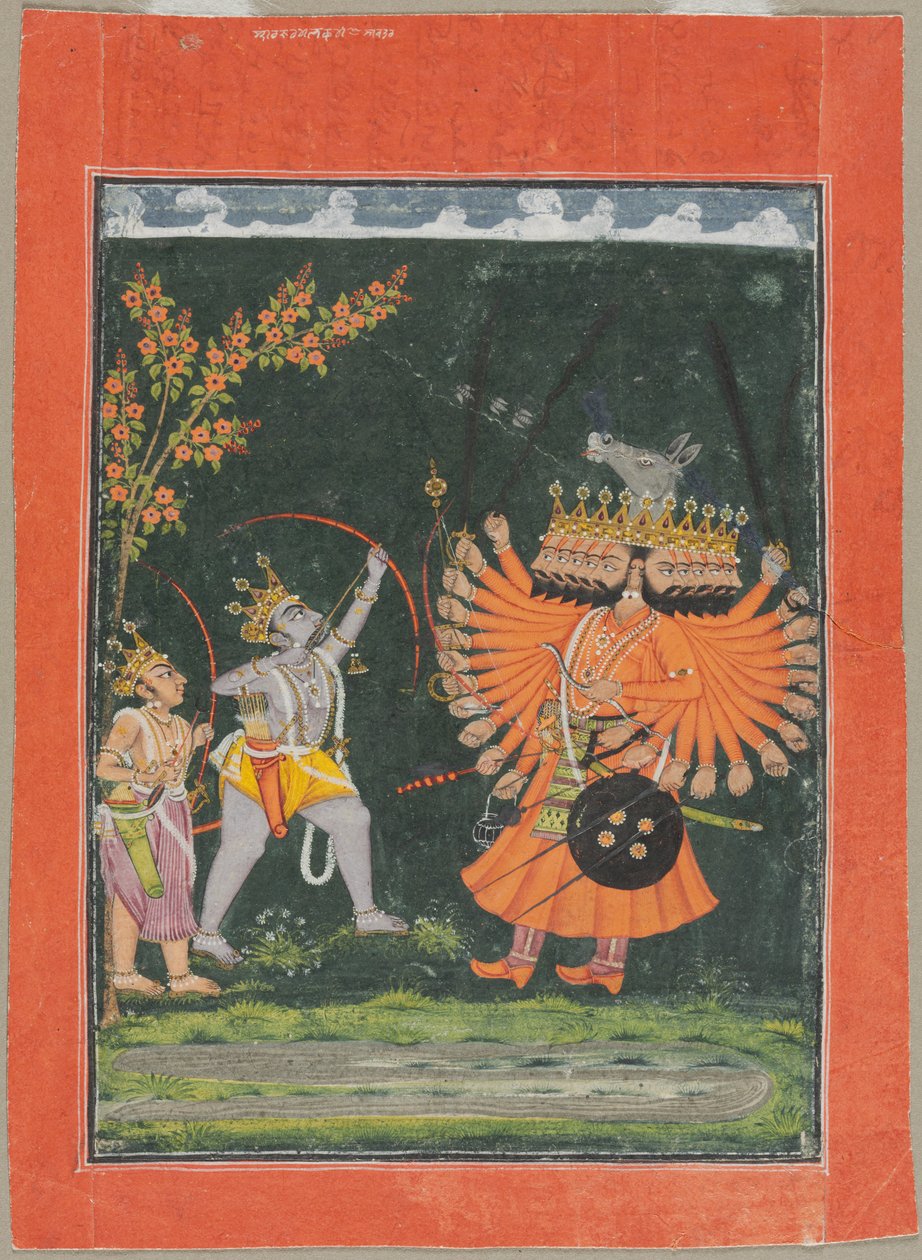 Bekæmper Ravana i Rama og Laksh af Unknown artist
