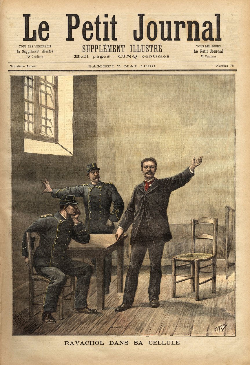 Ravachol (1859-1892, eller Francois Claudius Koenigsberg) i sin celle, efter hans afhøring ved assizes den 26. april af Unknown artist
