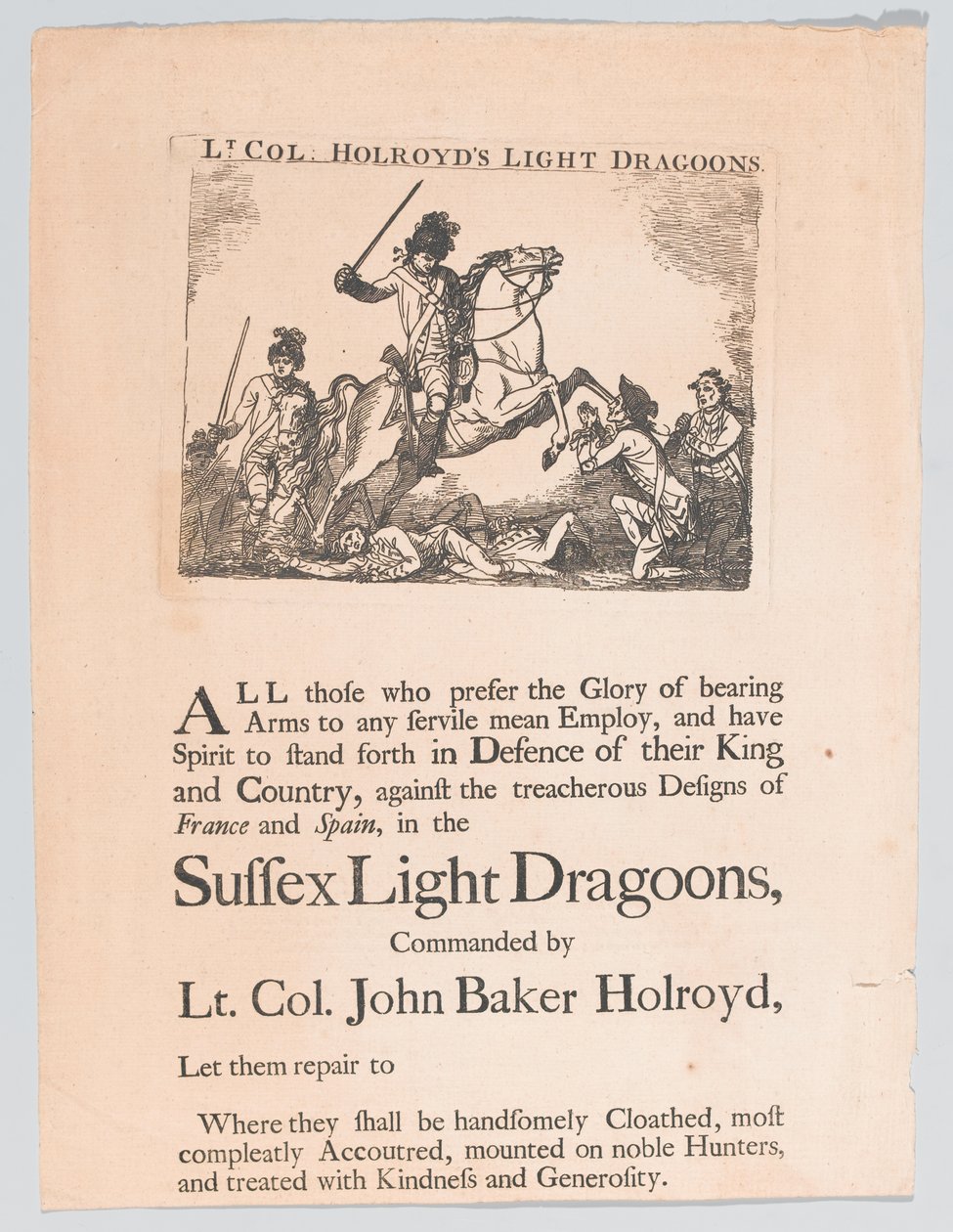 Rekrutteringsplakat for oberstløjtnant Holroyds Light Dragons, 1780 ca. af Unknown artist