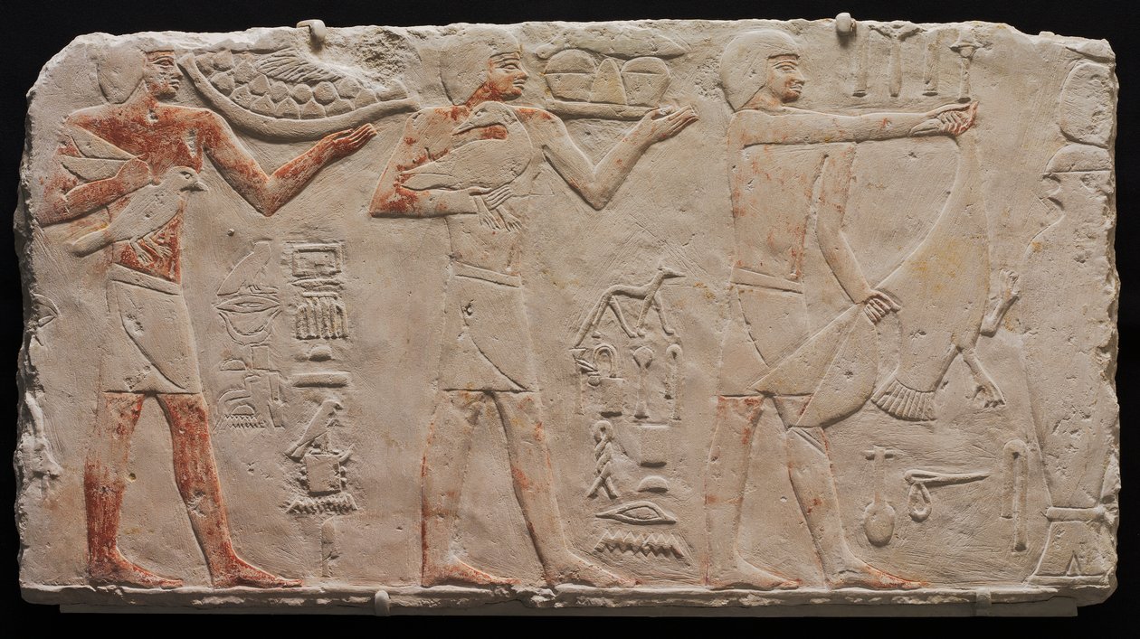 Relief af tre offerbærere af Unknown artist