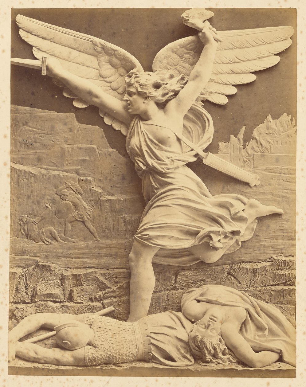 [Reliefskulptur af bevinget figur med daggert]. af Unknown artist