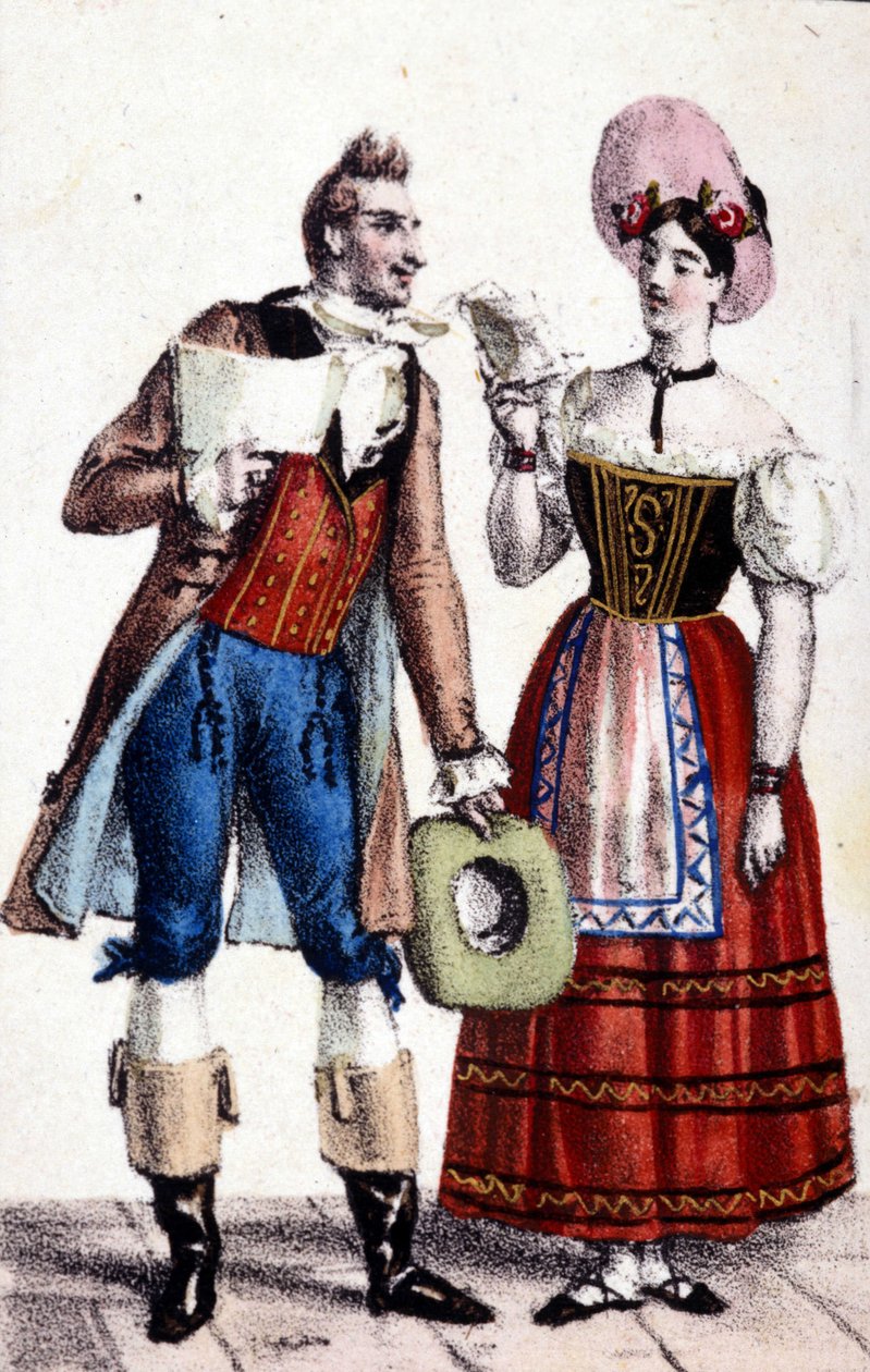 Repræsentation af Dulcamare og Alina (fremført af henholdsvis Frezzolini og Heinefetter) i operaen "Elixir d