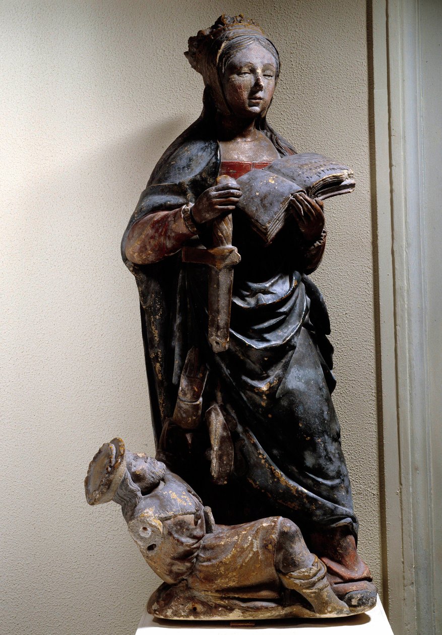 Repræsentation af St. Catherine af Siena. Polykrom kalkstensskulptur. 15. århundrede. Compiegne, Vivenel Museum af Unknown artist