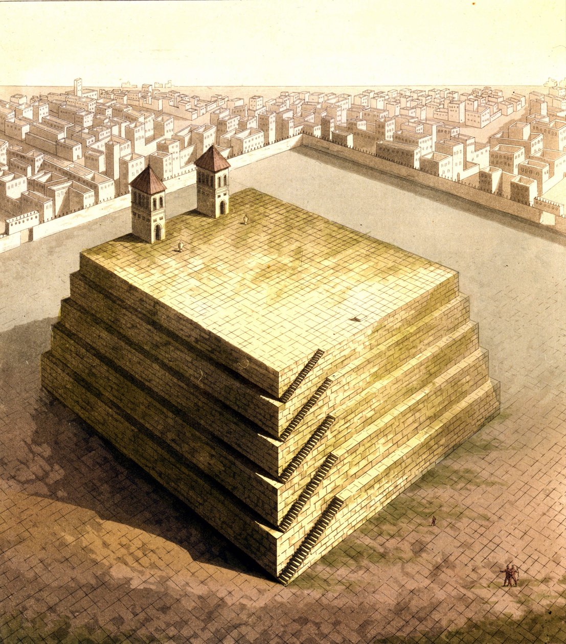 Repræsentation af Tenochtitlan, tidligere aztekisk hovedstad, der blev skudt ned af Hernan (eller Hernando) Cortes eller Fernand Cortez (1485-1547) i 1521. Tegning. 1700-tallet. af Unknown artist