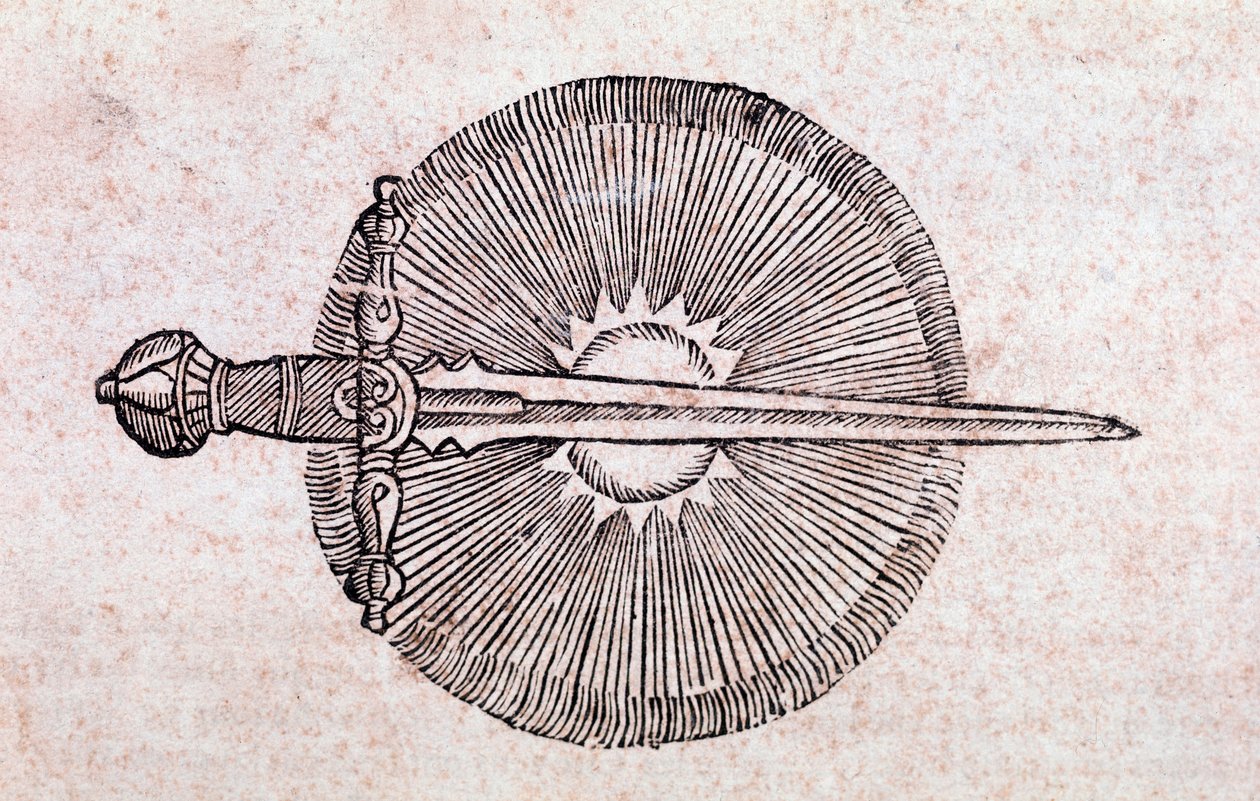 Repræsentation af en komet som et sværd, der skyder himlen (gravering) af Unknown artist