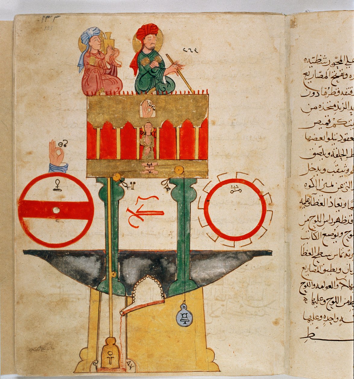 Repræsentation af et instrument designet af den tyrkiske ingeniør Ibn al-Rajjaj al-Jazari (Al Rajjaj Al Jazari) (1136-1206) til at måle blodmængde Opfindelse designet af den tyrkiske ingeniør Ibn al-Rajjaj al-Jazari (Al Rajjaj Al Jazari) (1136) -1206) omkr af Unknown artist