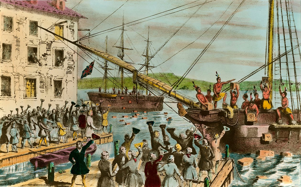Repræsentation af Boston Tea Party: under USA