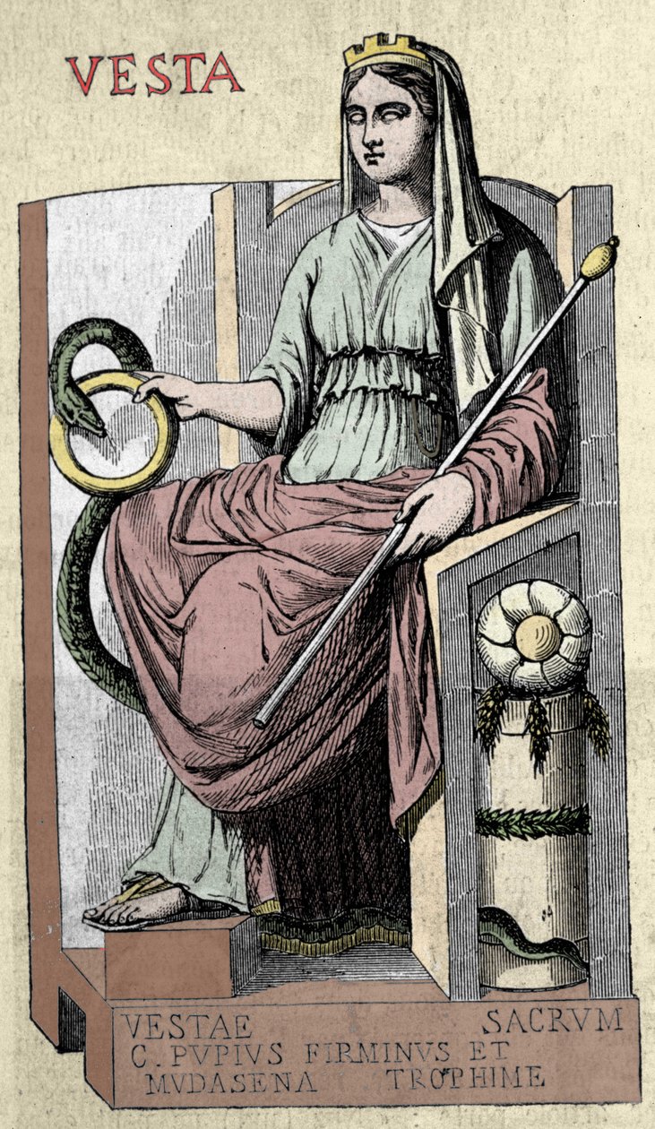 Repræsentation af den romerske gudinde Vesta, penaternes guddom (assimileret med Hestia), er gudinden for foyeren, landskabet og brødet. af Unknown artist