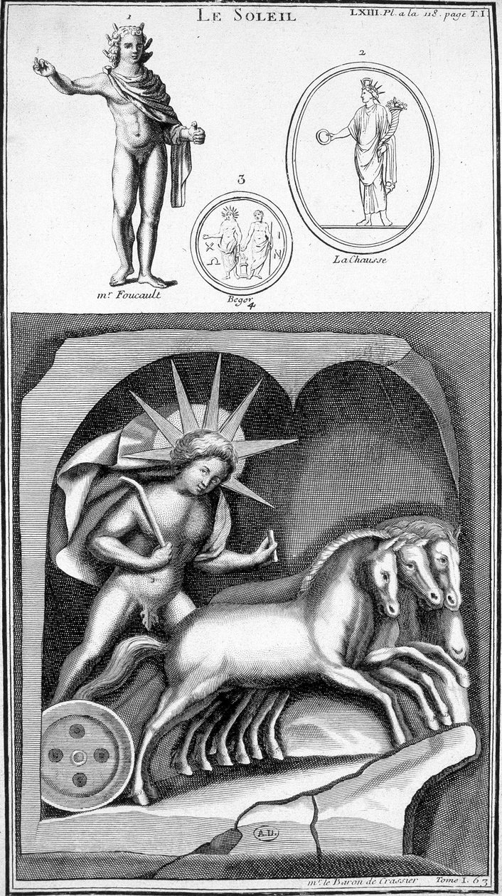 Repræsentation af Solen og Apollo. Billeder hentet fra gamle repræsentationer. Gravering 1800-tallet. af Unknown artist