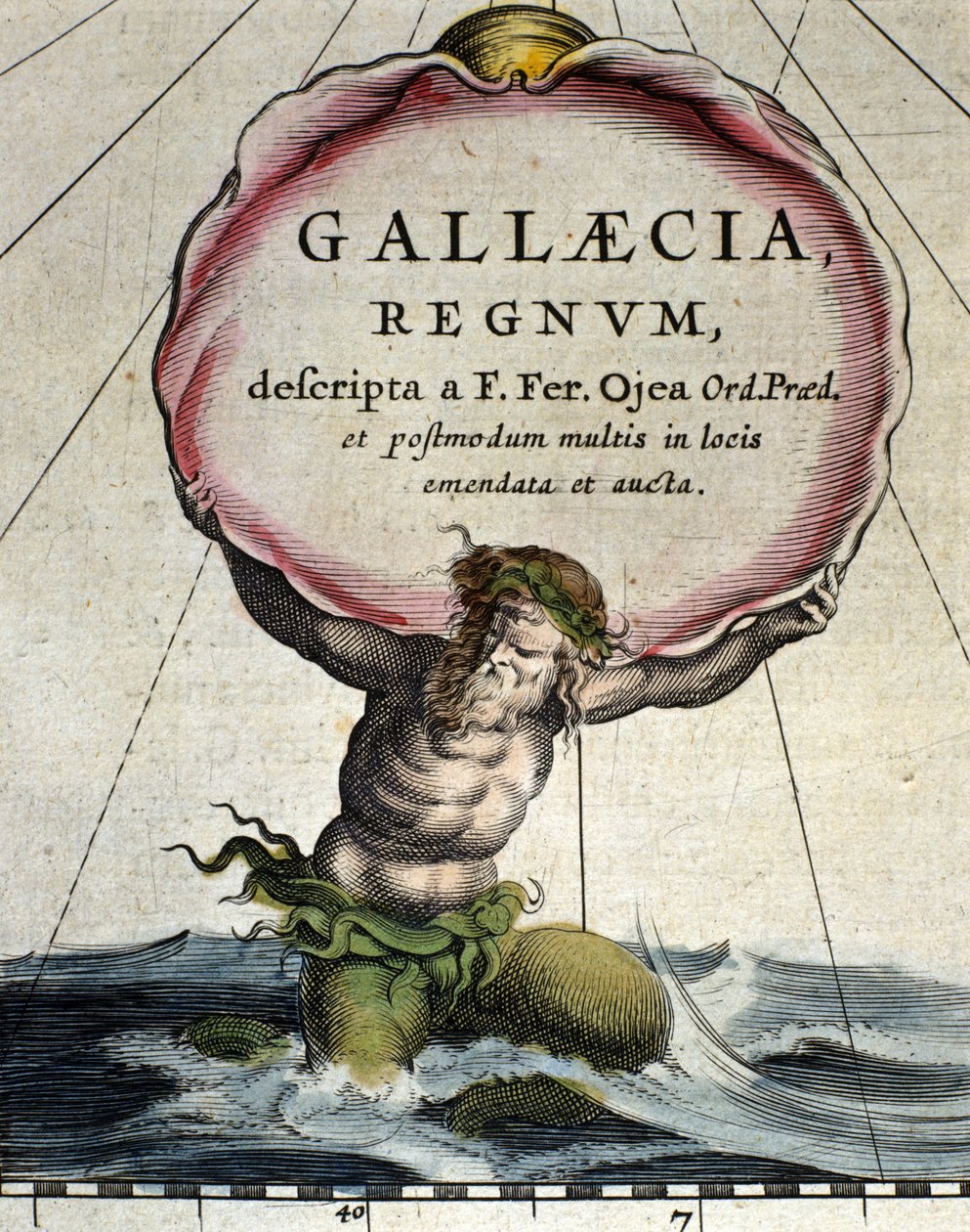 Repræsentation af triton, legendarisk væsen halv mand mi fisk. Detalje af "Atlas novus" 1642 af Unknown artist