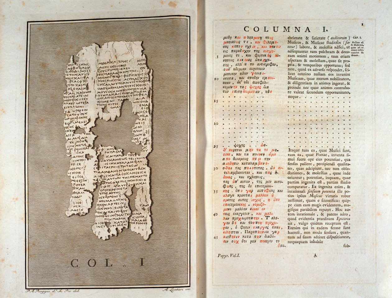 Gengivelse af Papyrus fra Herculaneum af Philodema af Gadara (1793) af Unknown artist