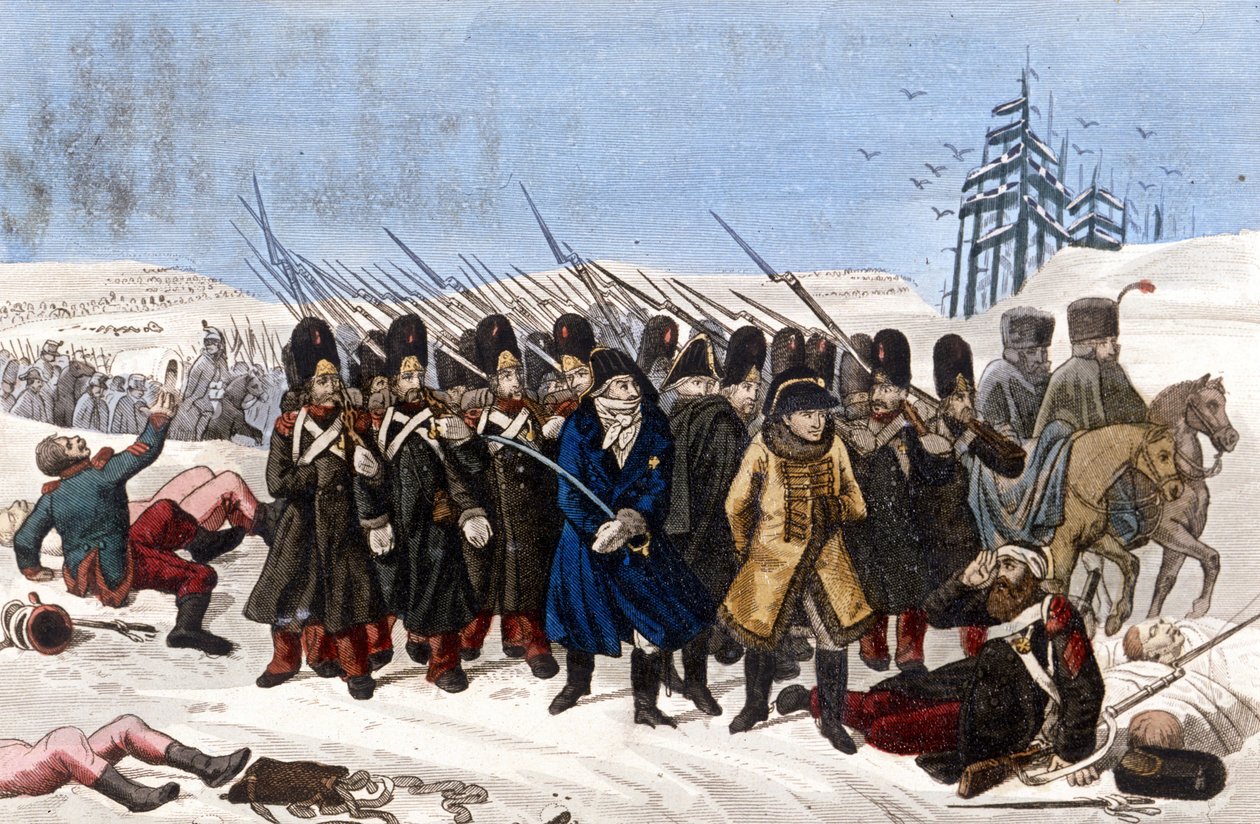 Tilbagetrukket fra den franske hær i Moskva i 1812. Gravering 1800-tallet. af Unknown artist