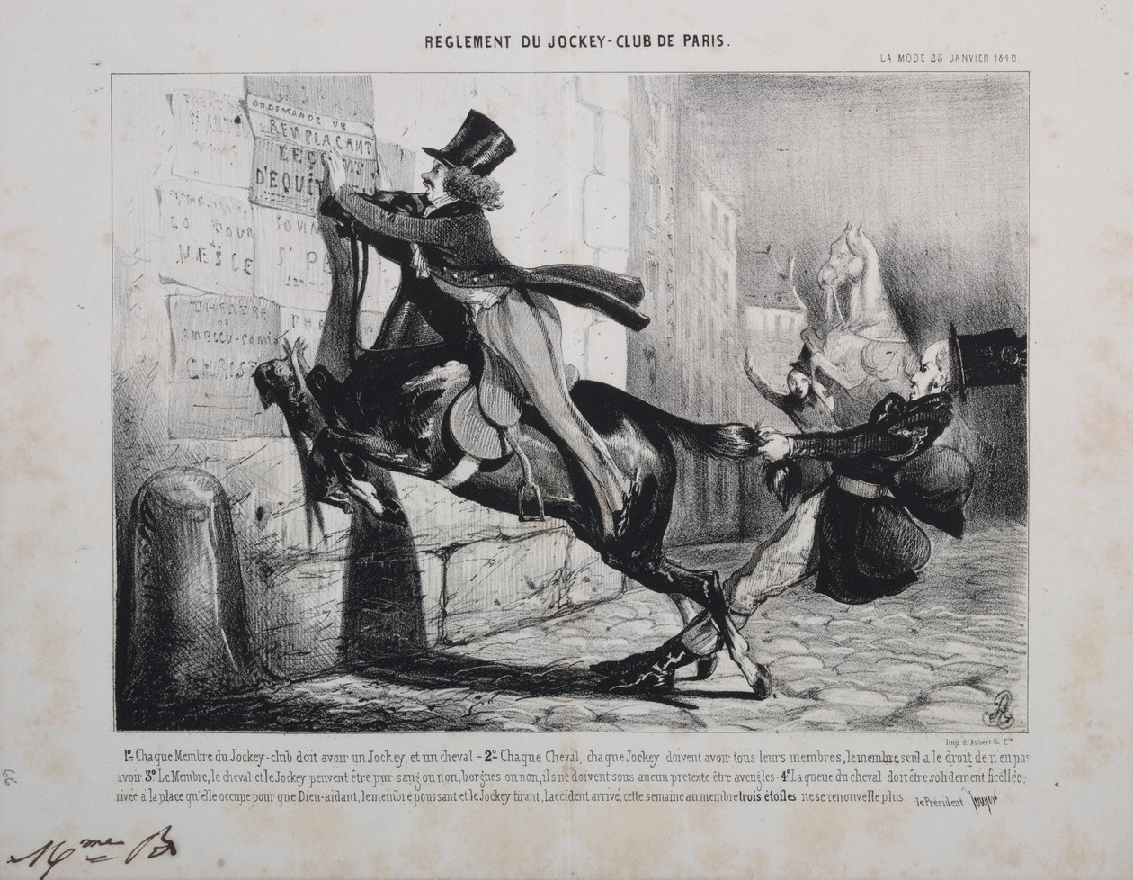 Regler for Jockey Club de Paris: Hvert medlem af Jockey Club skal have en Jockey og en hest... af Unknown artist