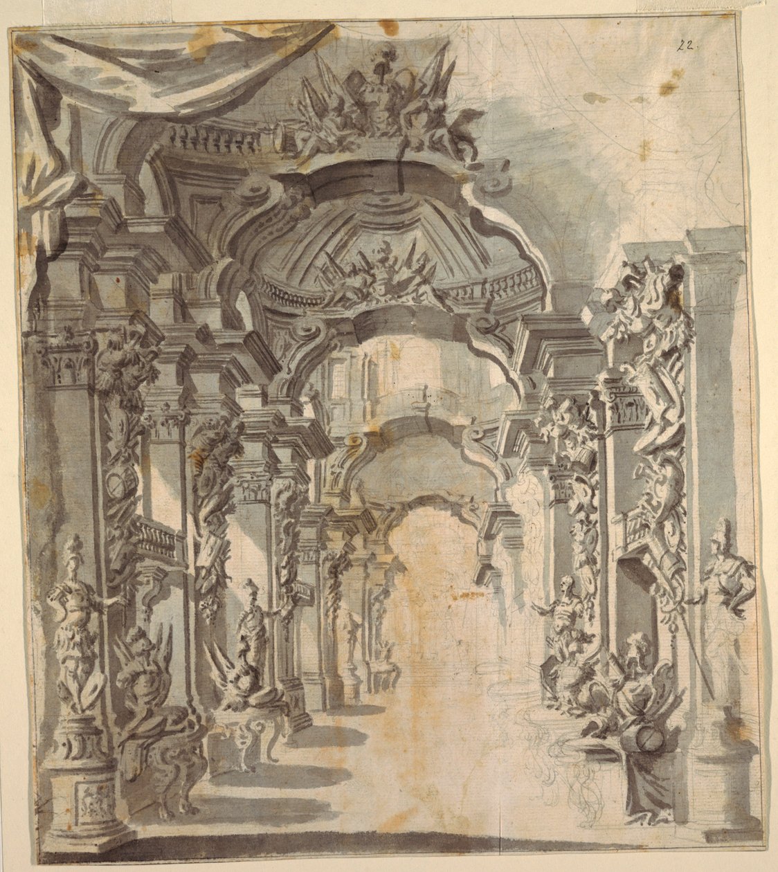Rigt dekoreret galleri (med trofæer på piedestaler) af Unknown artist