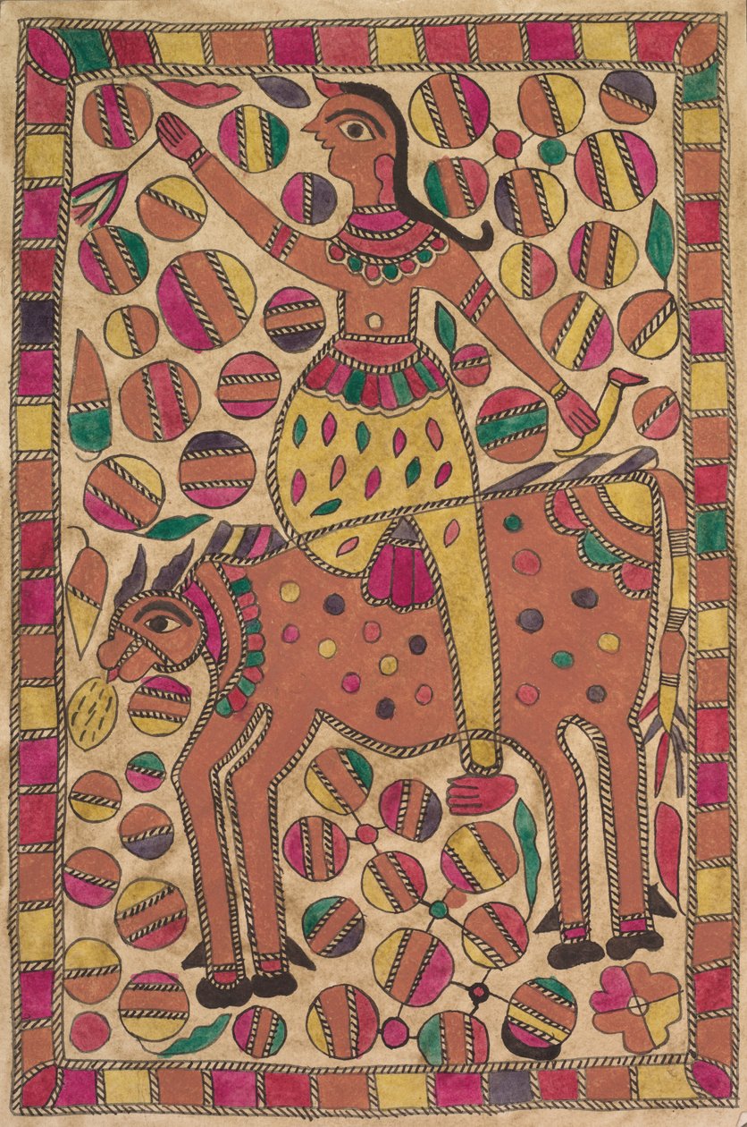 Rytter og firbenet kvæg med kant af farvede firkanter af Unknown artist