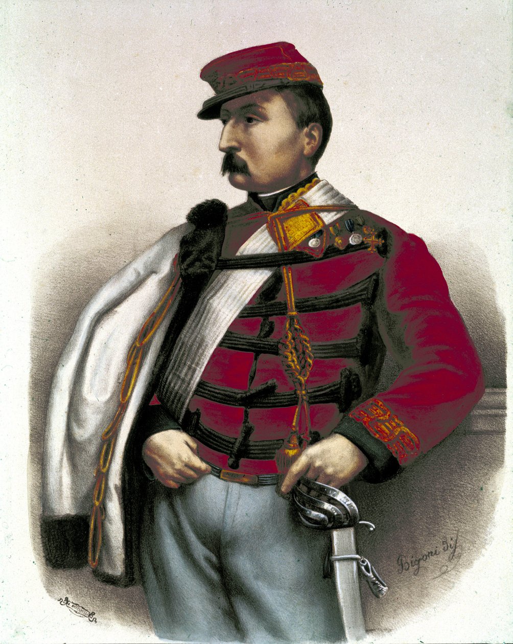 Risorgimento: Portræt af Nino Bixio (1821-1873), italiensk militær og politiker. Han tog en vigtig rolle i den italienske forening. af Unknown artist