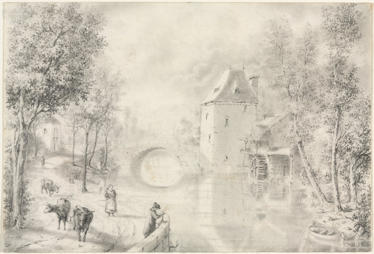 Vej ved den gamle bro af Unknown artist
