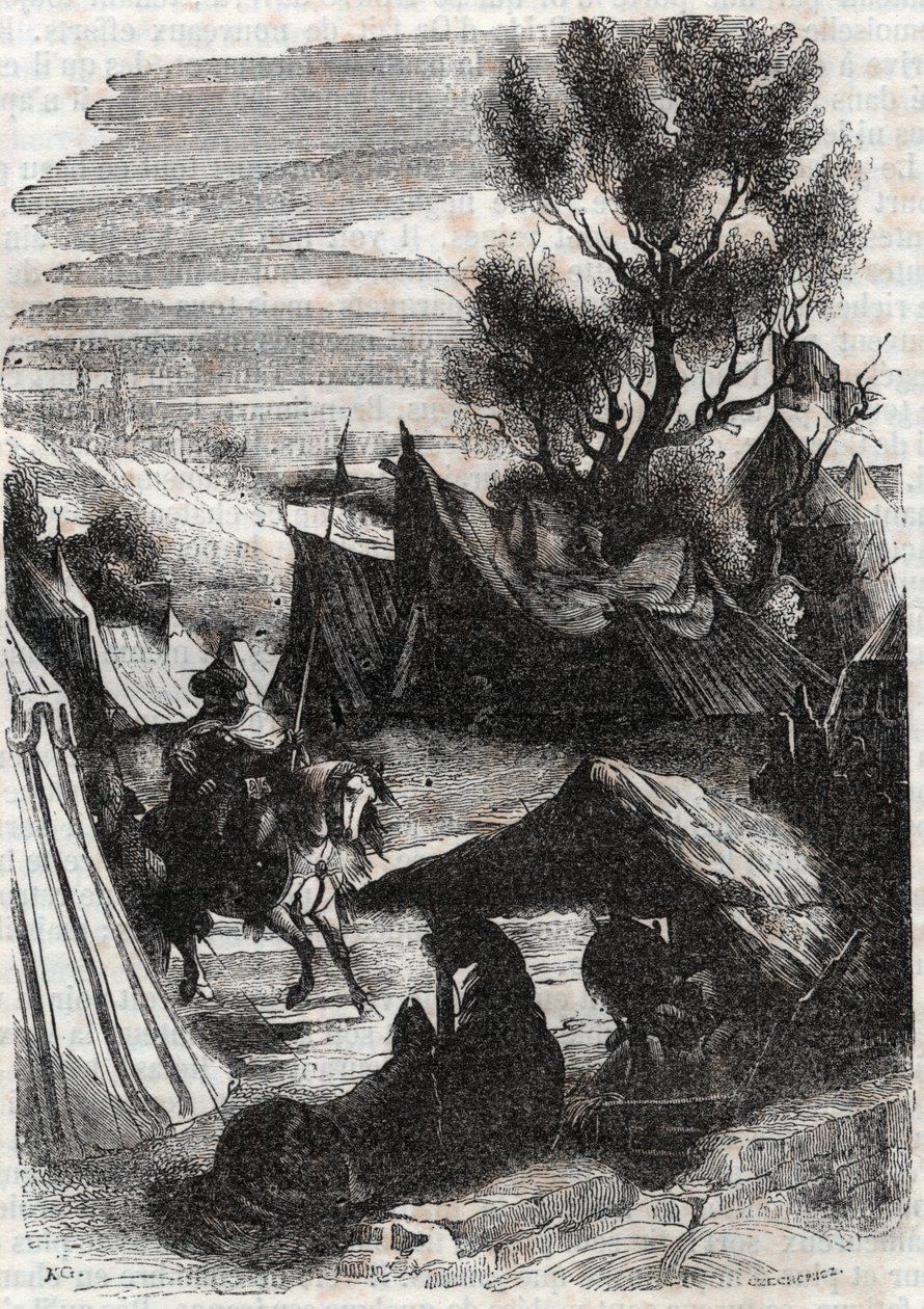Roland i Saracenlejren - indgravering af 1851 fra "" Furious Roland"" af Unknown artist