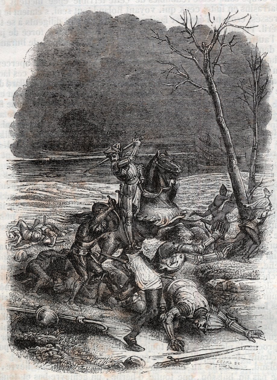 Roland massakrerer folket i Cymosque - indgravering af 1851 fra "" Furious Roland"" af Unknown artist