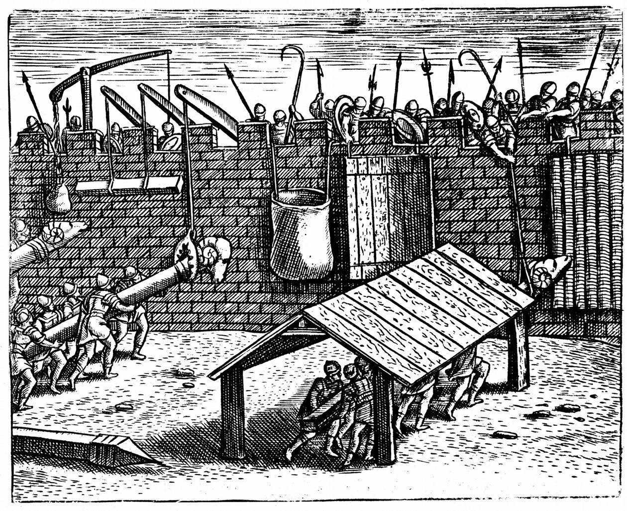 Romersk krigsførelse. Forsvarere forsøger at uskadeliggøre rambukke af Unknown artist