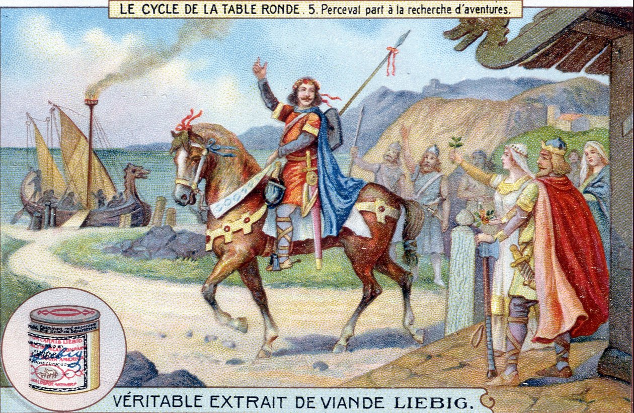 Round table-cyklus (5): Perceval går på jagt efter eventyr, Liebig Chromolithography, sd. 19. århundrede af Unknown artist