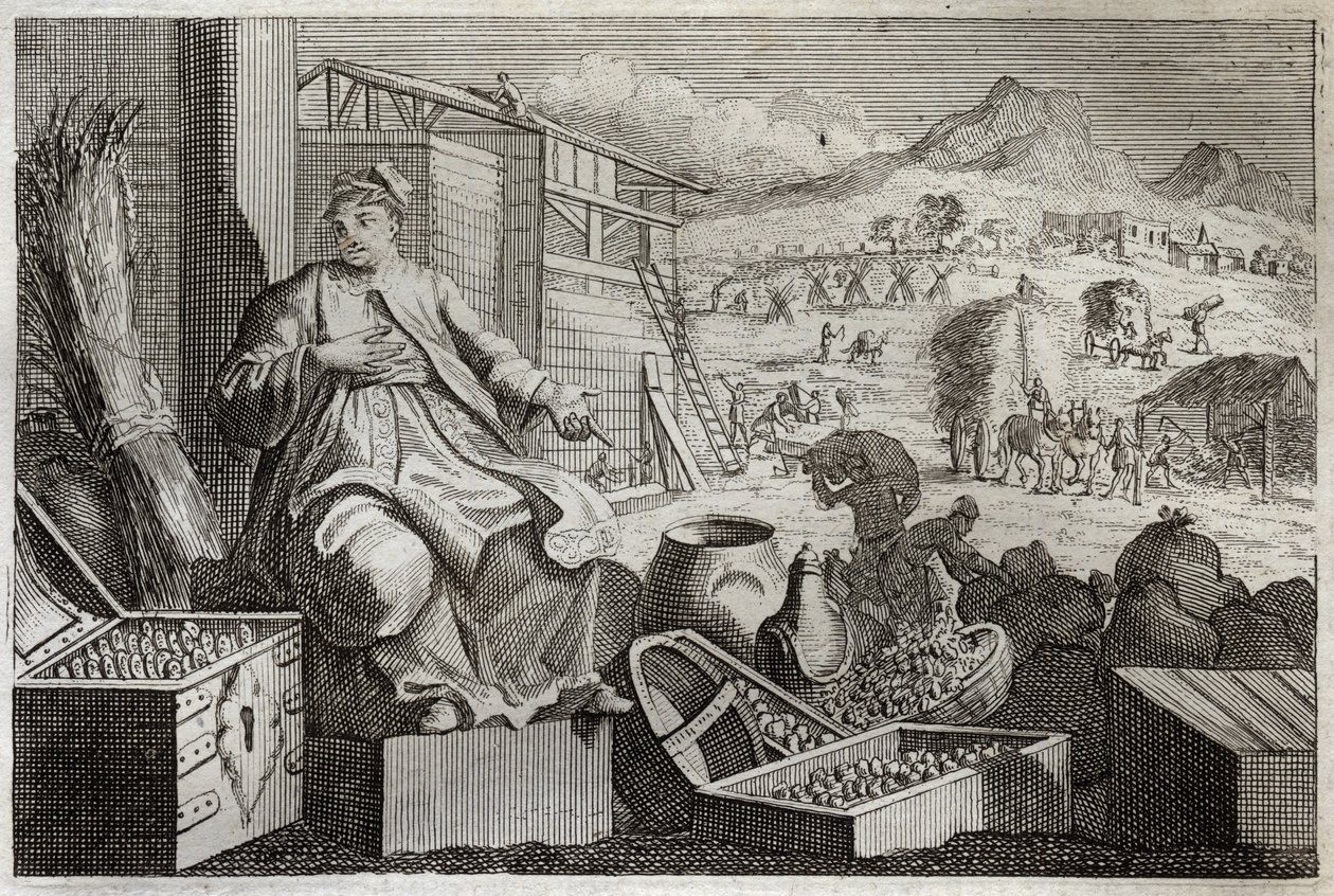 Royaumont Bibelen, Det Nye Testamente: Rigdommens galskab eller lignelsen om den rige mand. Jesus Kristus taler imod en rig mands forfængelighed, som klappede for sig selv i sine store ejendele og døde den næste nat. Illustration fra 1811. af Unknown artist