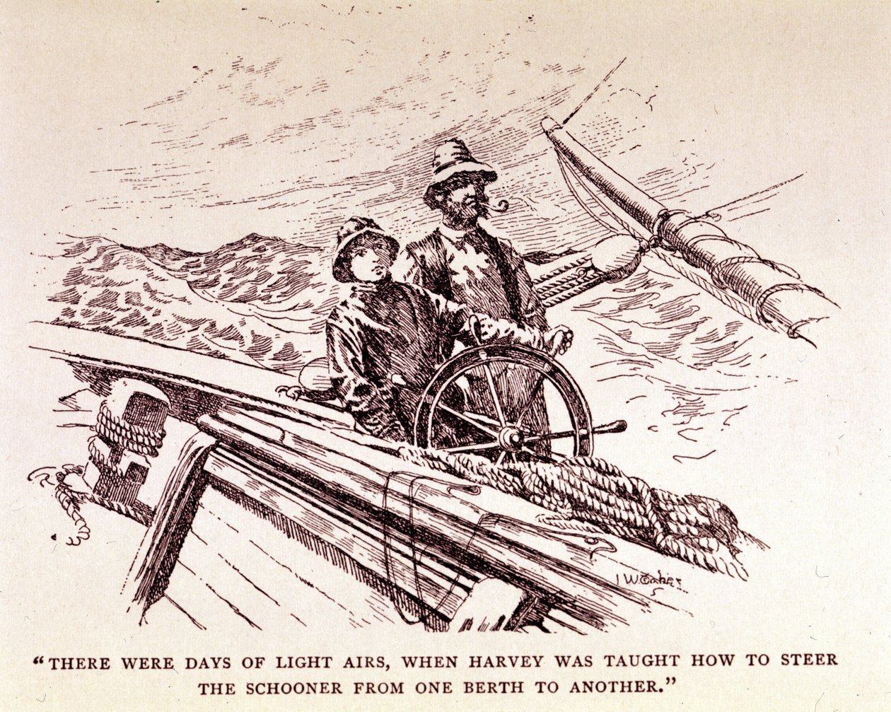 Rudyard Kipling: "Captains courageous", New York 1899 (gravering) af Unknown artist