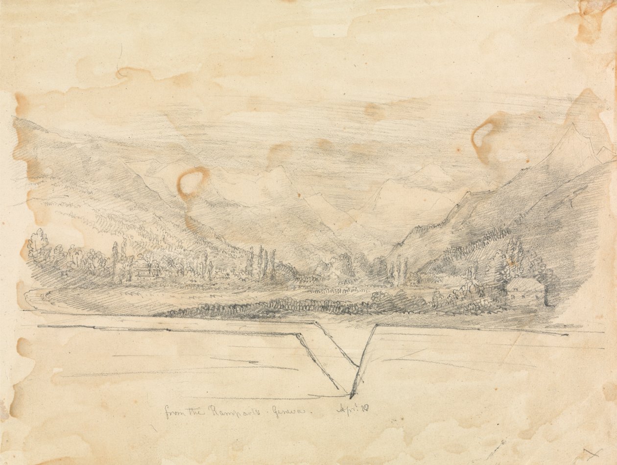 Landskab med bjerge i det fjerne af Unknown artist