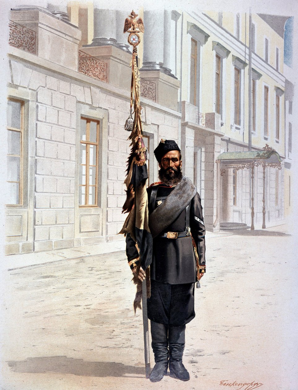 Russisk garde flagbærer under Nicholas II af Unknown artist