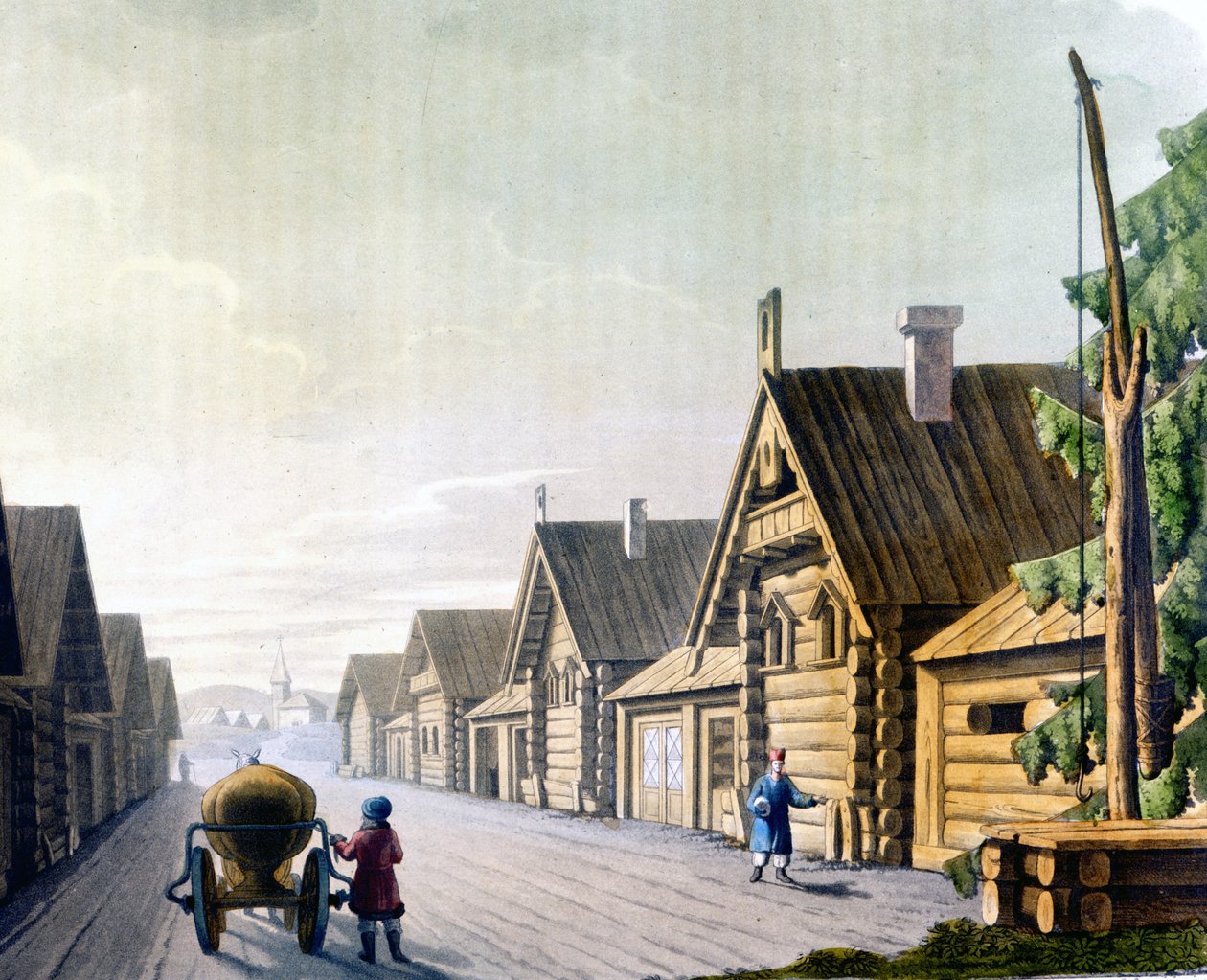 Russisk landsby i det 18. århundrede. af Unknown artist
