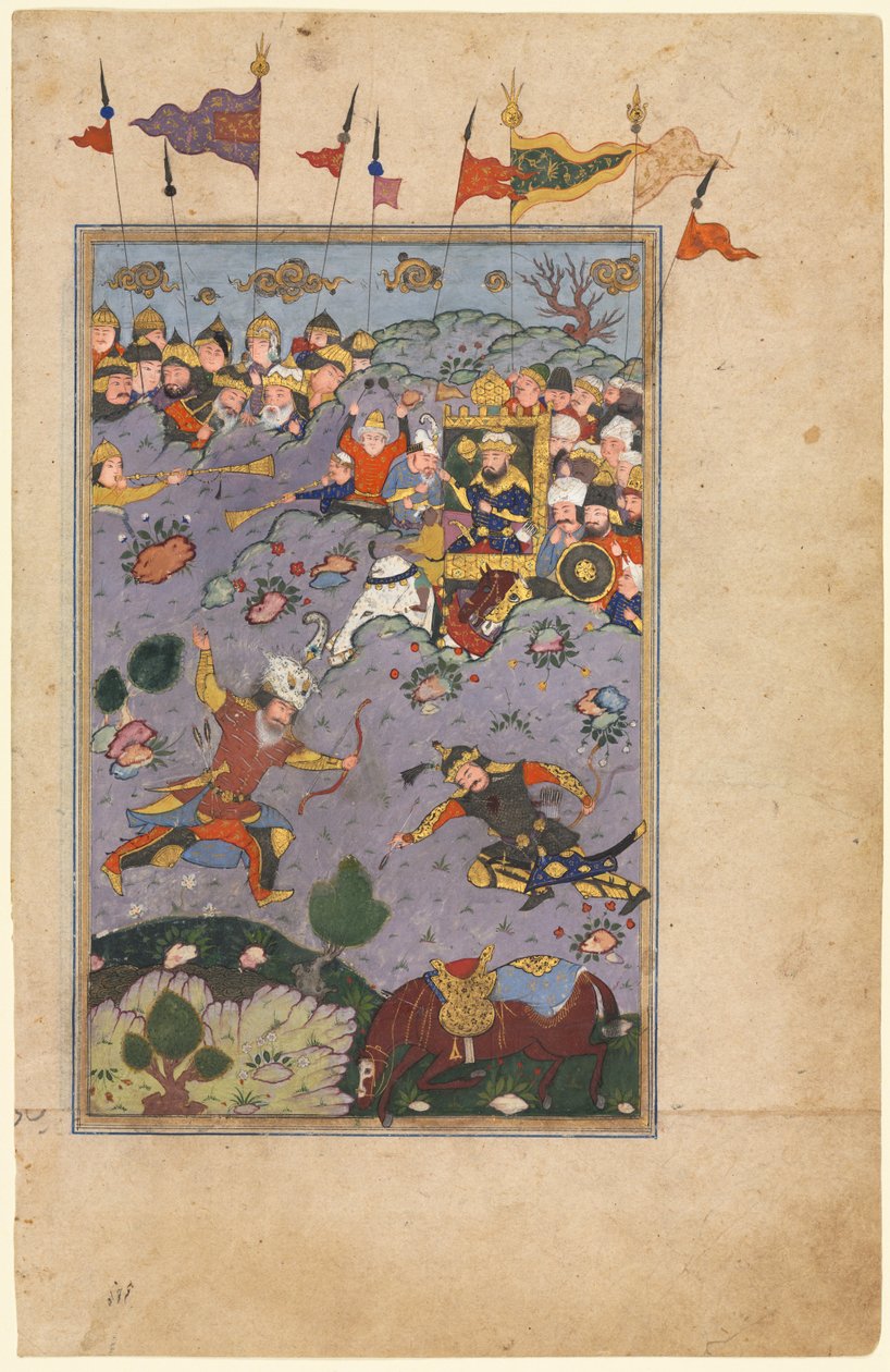 Rustam imødekommer udfordringen fra Ashkabus, fra en Shah-nama (Kongernes Bog) fra Firdausi (persisk, omkring 934-1020) af Unknown artist