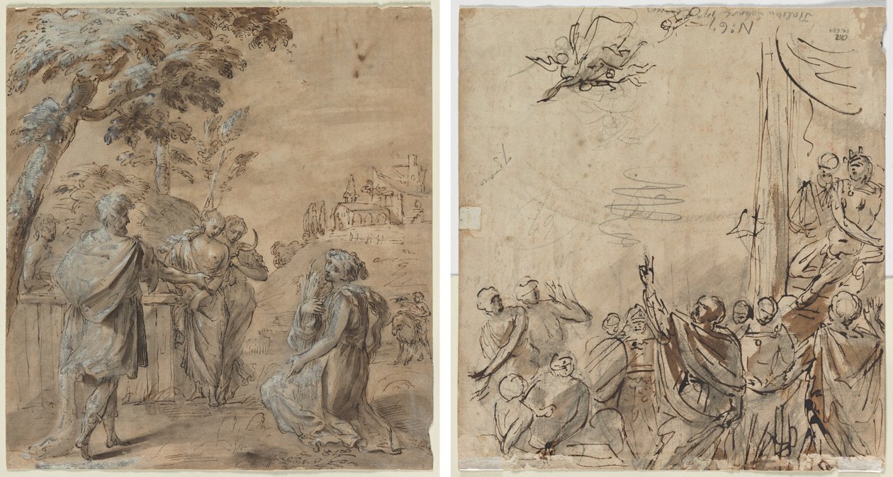 Ruth og Boaz (recto) The Fall of Simon Magus (verso) af Unknown artist
