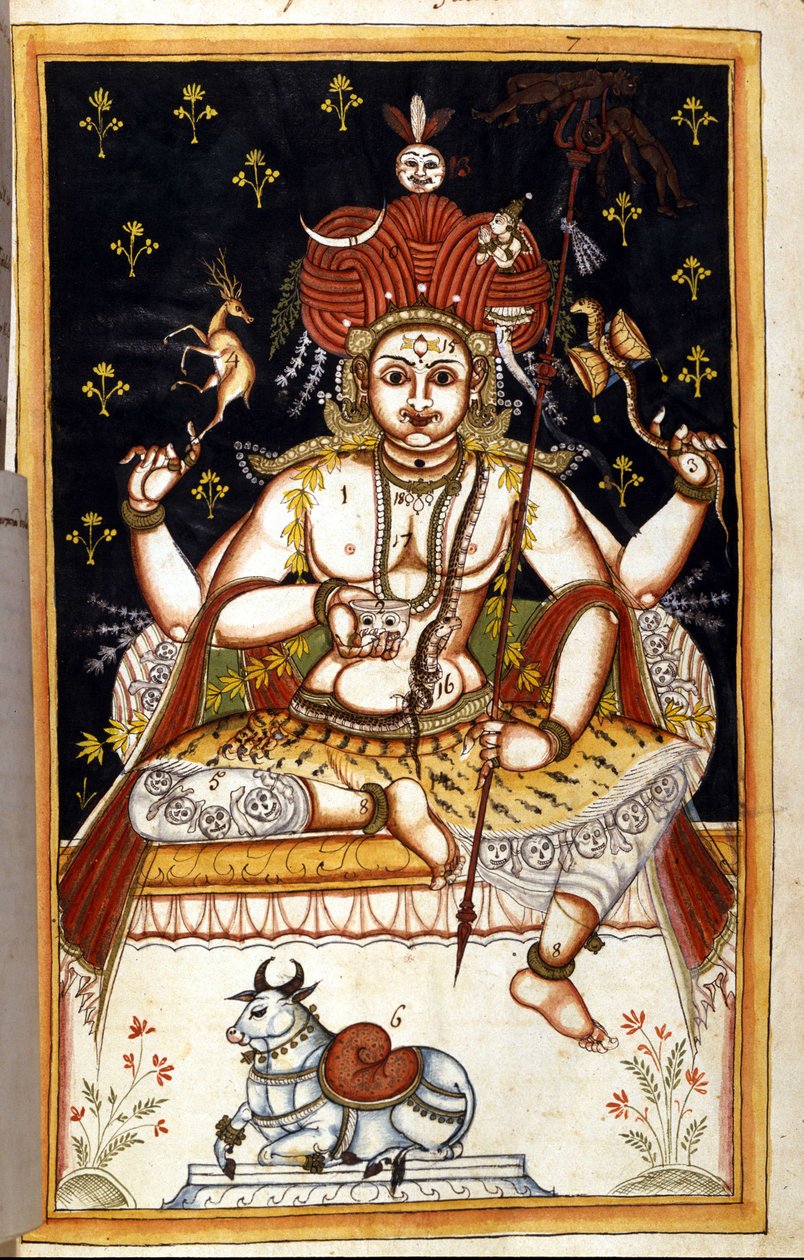 Rutrim, hinduistisk guddom Side fra manuskriptet (ms.8300) "" History of Mogol"" (Moghul eller Moghol) af Stefano Nivibus Cardeira. 1700-tallet. Bibloteca marciana, Venedig af Unknown artist
